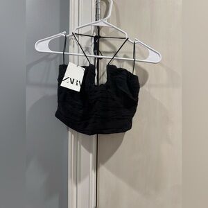 NWT Zara Black Ruched Halter Top